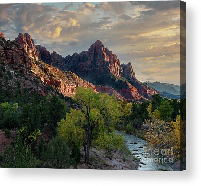 Zion National Park Acrylic Print featuring the photograph The Watchman and Virgin River by Sandra Bronstein