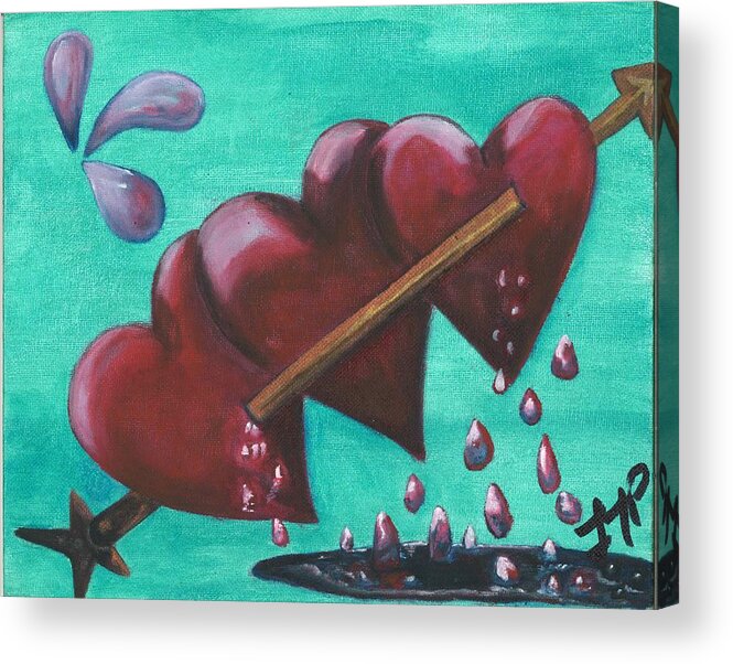 Love Acrylic Print featuring the painting Three Of Hearts by Esoteric Gardens KN