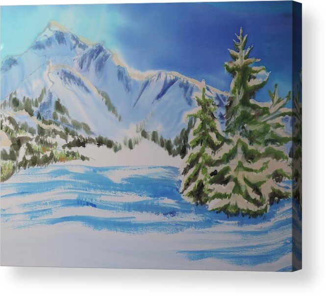 Landscape Acrylic Print featuring the painting Towering Pines by Mary Gorman