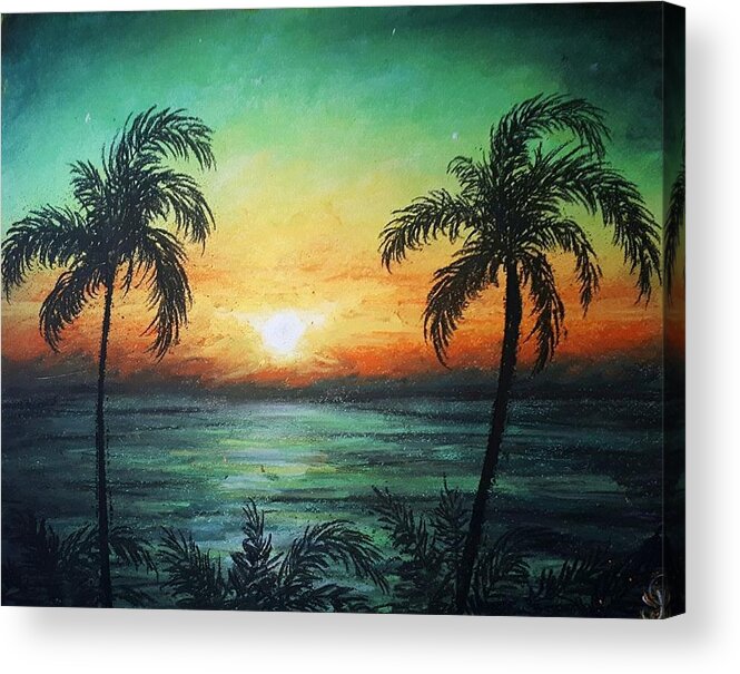 Aqua Sunset Acrylic Print featuring the painting Tropicana Banana by Jen Shearer