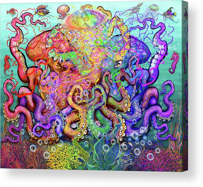 Octopus Acrylic Print featuring the digital art Twisted Tango of Tentacles by Kevin Middleton