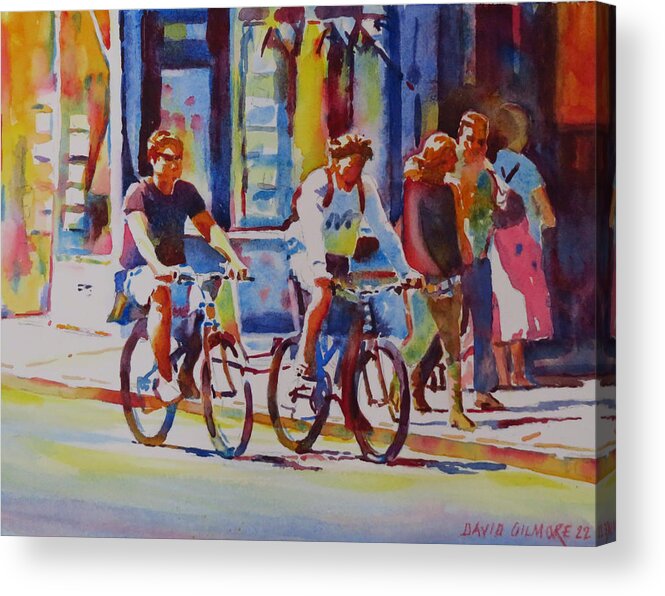Oxford Acrylic Print featuring the painting Two Go Cycling-G.Berry #89 by David Gilmore