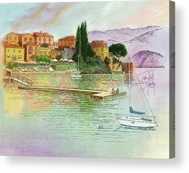 Varenna Acrylic Print featuring the drawing Varenna, Lake Como, Italy by John Paul Stanley