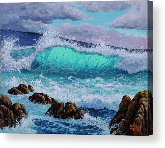 Seascape Acrylic Print featuring the painting Waves and Rocks by Darice Machel McGuire