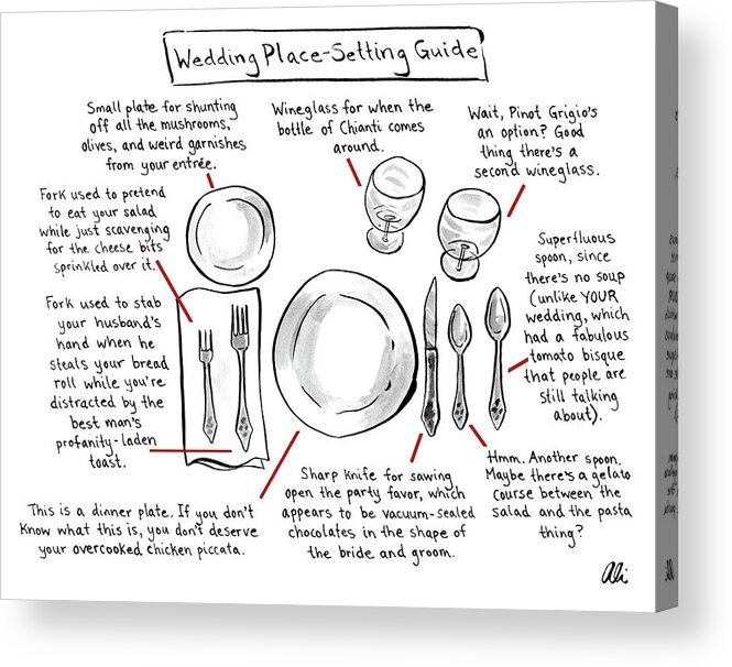 Wedding Place-setting Guide Acrylic Print featuring the drawing Wedding Place Setting Guide by Ali Solomon