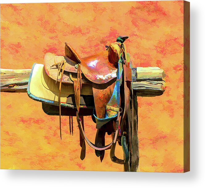 Equine Acrylic Print featuring the digital art Western Saddle by JBK Photo Art