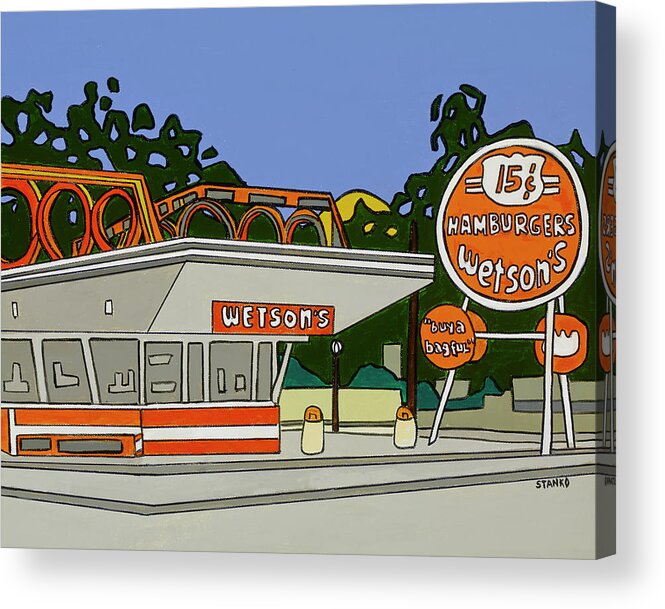 Wetson's Hamburgers French Fries Hamburger Chain Acrylic Print featuring the painting Wetson's by Mike Stanko
