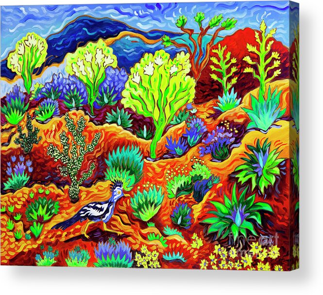 Roadrunner Acrylic Print featuring the painting Wilde Roadrunner by Cathy Carey