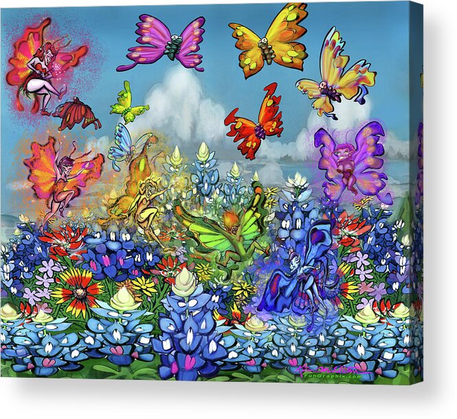 Wildflowers Acrylic Print featuring the digital art Wildflowers Pixies Bluebonnets n Butterflies by Kevin Middleton