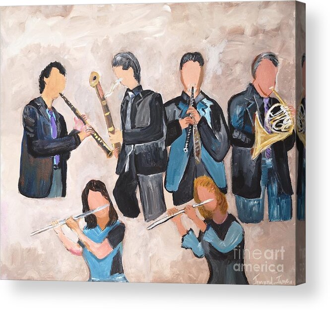 Woodwind Instruments Acrylic Print featuring the painting Windy Woods by Jennylynd James