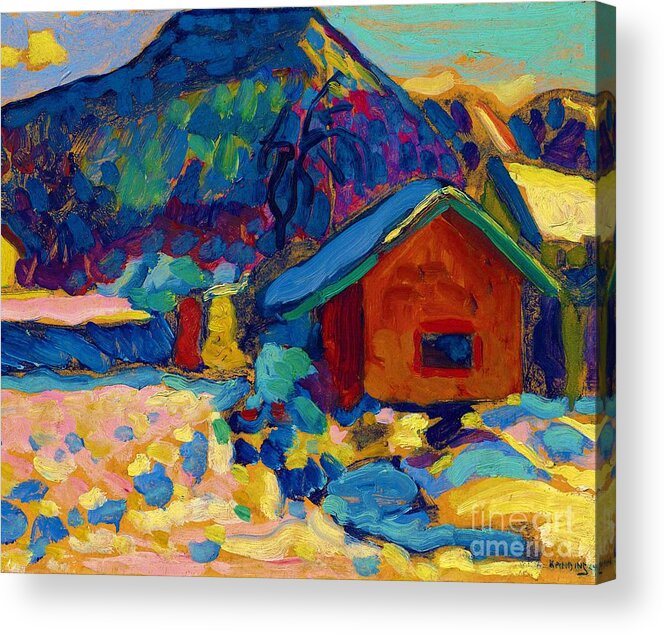 Winter Study With Mountain Acrylic Print featuring the painting Winter study with mountain, 1908 by Wassily Kandinsky
