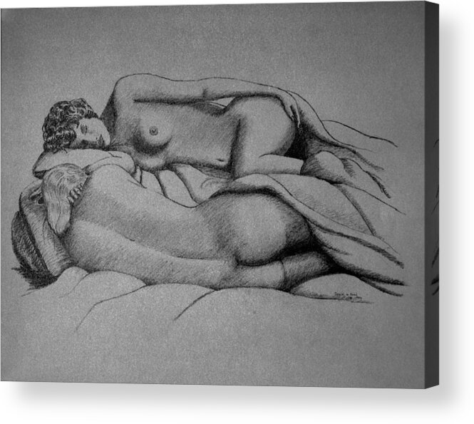Nude Acrylic Print featuring the drawing Women Sleeping by Daniel Reed