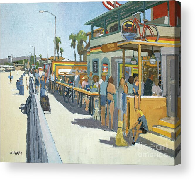 Woodys Acrylic Print featuring the painting Woody's Breakfast and Burgers - Pacific Beach, San Diego, California by Paul Strahm