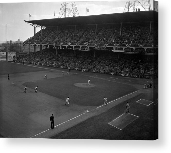 First Baseman Acrylic Print featuring the photograph WORLD SERIES - New York Yankees v Brooklyn Dodgers by Kidwiler Collection