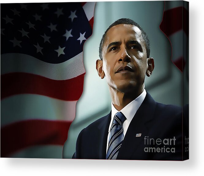 President Barack Obama Paintings Mixed Media Acrylic Print featuring the mixed media President Barack Obama by Marvin Blaine