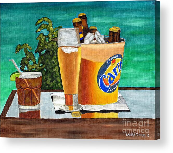 Caribbean Beer Acrylic Print featuring the painting Caribbean Beer by Laura Forde