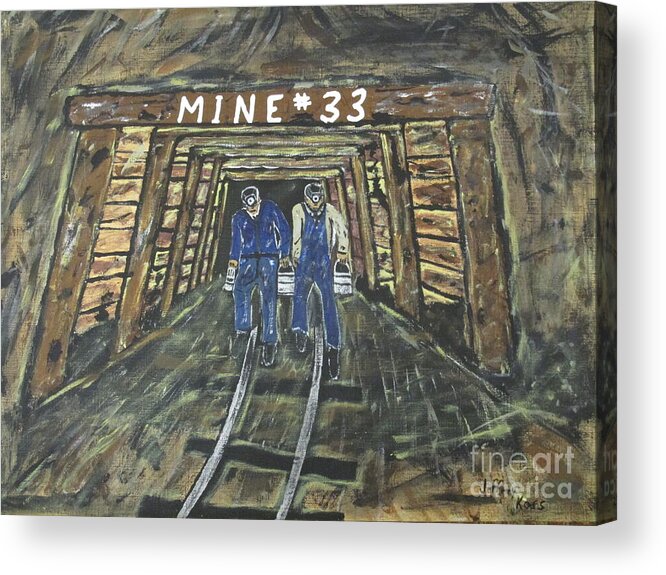 Mine Art Acrylic Print featuring the painting No Windows Down There In The Coal Mine . Painting by Jeffrey Koss by Jeffrey Koss
