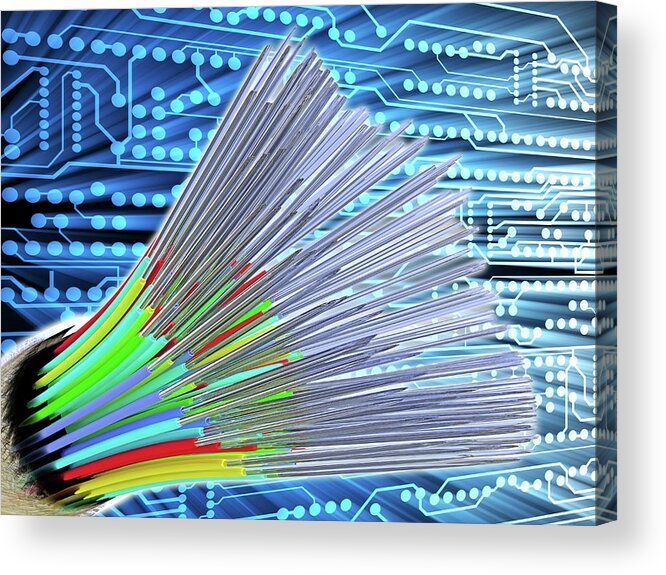 Bundle Acrylic Print featuring the photograph Optical Fibre Cable. Circuit Board #1 by Alfred Pasieka