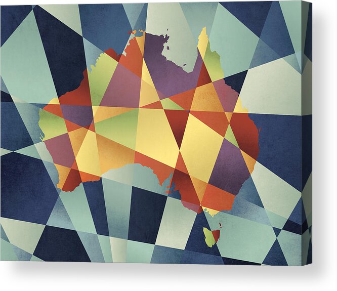 Australia Map Acrylic Print featuring the digital art Australia Geometric Retro Map #3 by Michael Tompsett