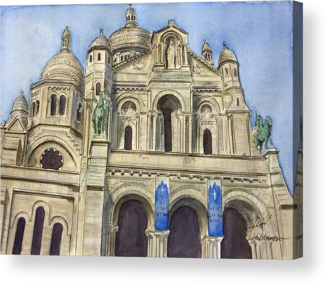 Architecture Acrylic Print featuring the painting Sacre Coeur by Henrieta Maneva