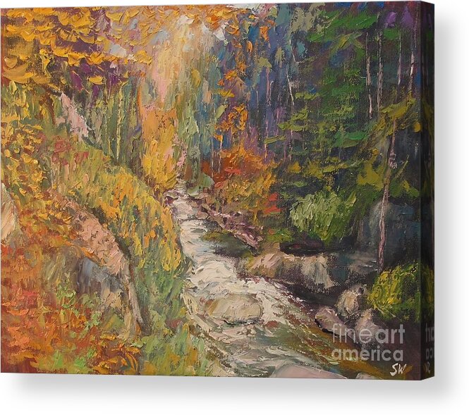 Painting Stream Oil Art Fine Fall Acrylic Print featuring the painting Stream by Sean Wu