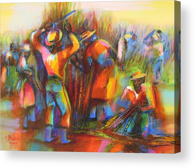 Sugar Acrylic Print featuring the painting Sugar Cane Harvest by Cynthia McLean