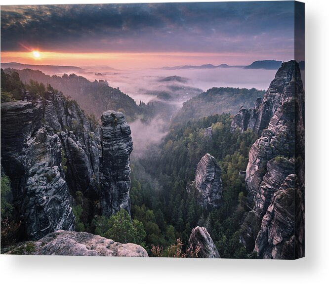 Landscape Acrylic Print featuring the photograph Sunrise On The Rocks #1 by Andreas Wonisch