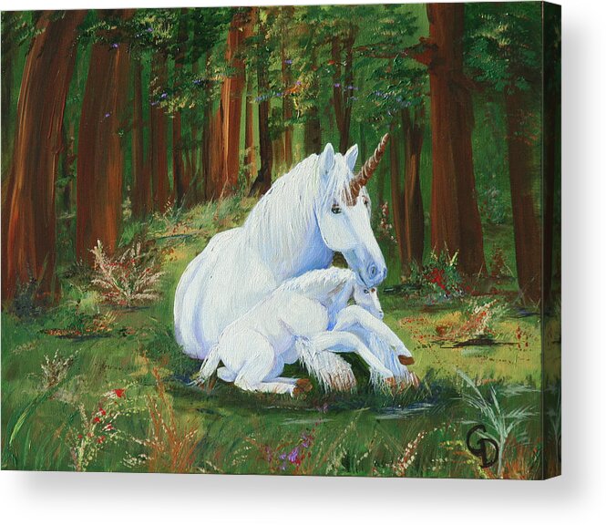 Unicorns Lap Acrylic Print featuring the painting Unicorns Lap #1 by Gail Daley