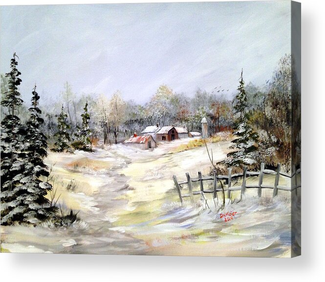 Winter Scene Acrylic Print featuring the painting Winter at the Farm #2 by Dorothy Maier