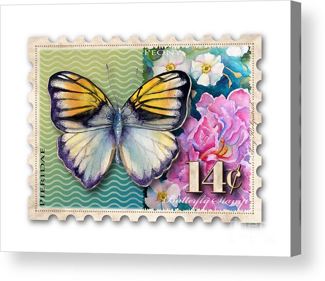 Pieridae Acrylic Print featuring the painting 14 Cent Butterfly Stamp by Amy Kirkpatrick
