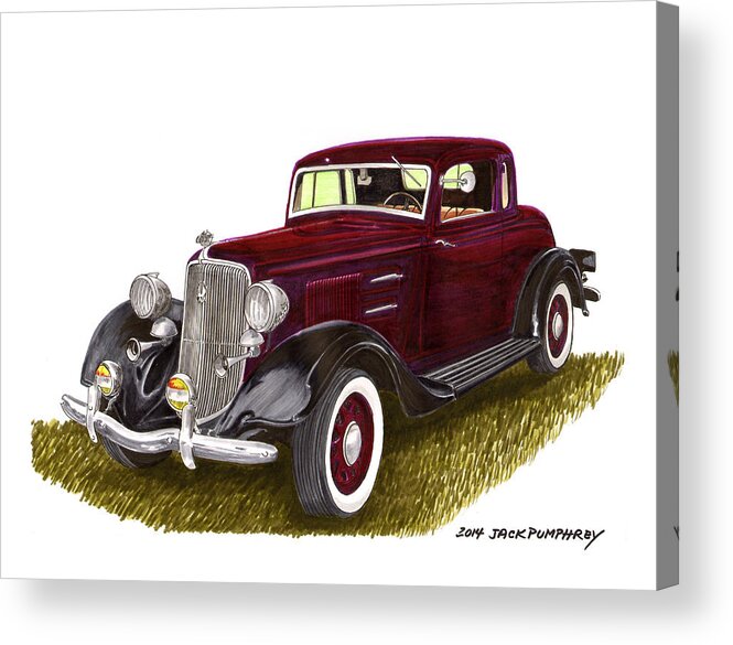 Watercolor Painting By Jack Pumphrey Of The 1934 Plymouth Pe Model Was Considered The Best Engineered Car In Its Class Acrylic Print featuring the painting 1934 Plymouth P E Coupe by Jack Pumphrey