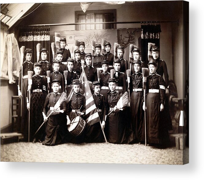 Retro Acrylic Print featuring the photograph 19th C. Female Cadets armed with Brooms by Historic Image