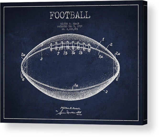 Football Acrylic Print featuring the digital art American Football Patent Drawing from 1939 #3 by Aged Pixel