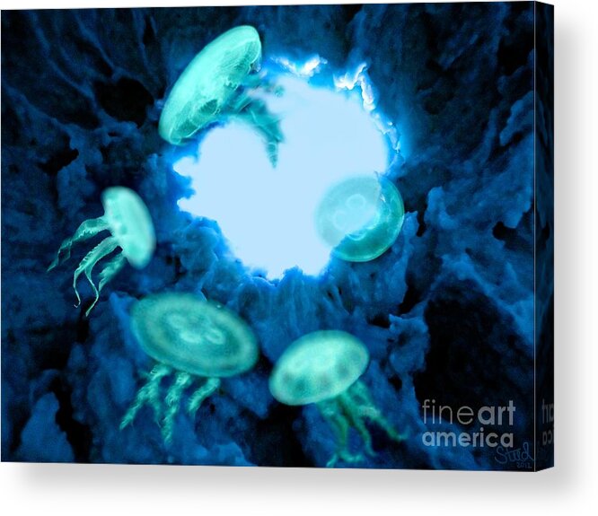 Ocean Art Acrylic Print featuring the mixed media Cave Jellies #2 by Steed Edwards