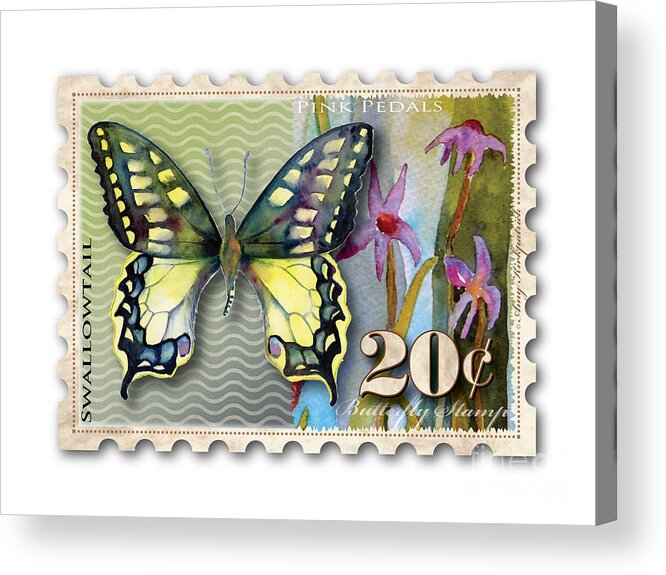 Butterfly Acrylic Print featuring the painting 20 Cent Butterfly Stamp by Amy Kirkpatrick