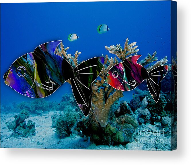 Fish Acrylic Print featuring the mixed media Coral Reef Painting #3 by Marvin Blaine