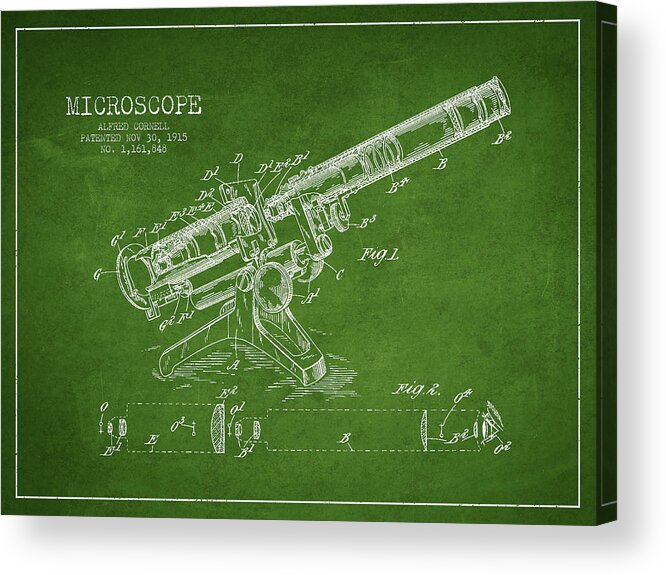 Microscope Acrylic Print featuring the digital art Microscope Patent Drawing from 1915 #3 by Aged Pixel