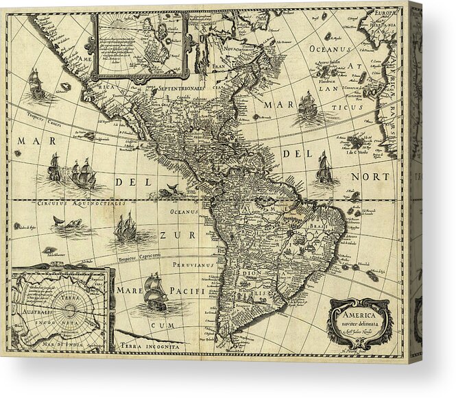 South America Acrylic Print featuring the photograph Map Of The Americas #4 by Library Of Congress, Geography And Map Division/science Photo Library