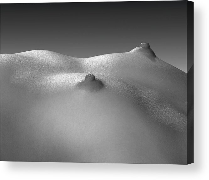 Fine Art Acrylic Print featuring the photograph 4269 Black White Nude Small Breasts Large Nipples by Chris Maher