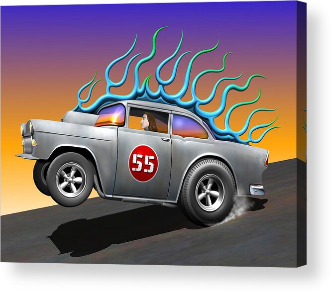 Car Acrylic Print featuring the digital art '55 Chevy #55 by Stuart Swartz