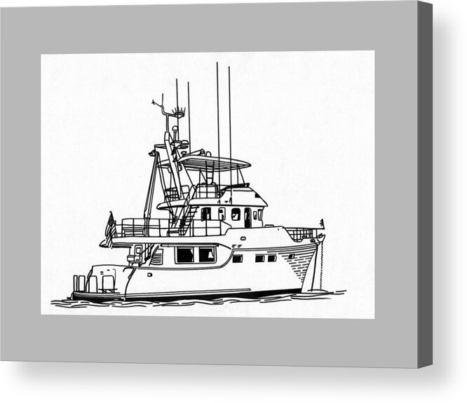 Artwork Of Yachts Acrylic Print featuring the drawing 60 Foot Nordhav Grand Yacht by Jack Pumphrey