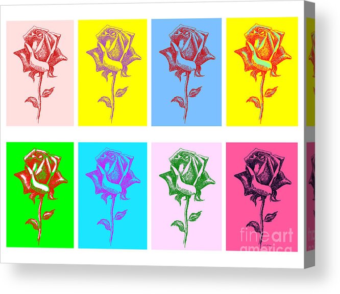 Black Acrylic Print featuring the painting 8 Warhol Roses By Punt by Gordon Punt