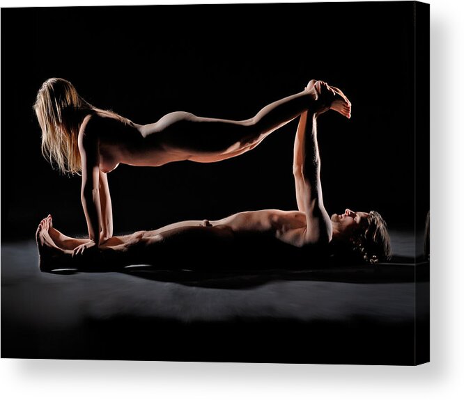 Lifting Acrylic Print featuring the photograph 8194 Nude Couple Playing by Chris Maher