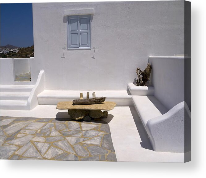Mykonos Acrylic Print featuring the photograph A lovely quiet place to sit by Brenda Kean