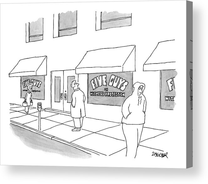 Fbi Acrylic Print featuring the drawing A Man On The Sidewalk Notices The Storefront by Jack Ziegler