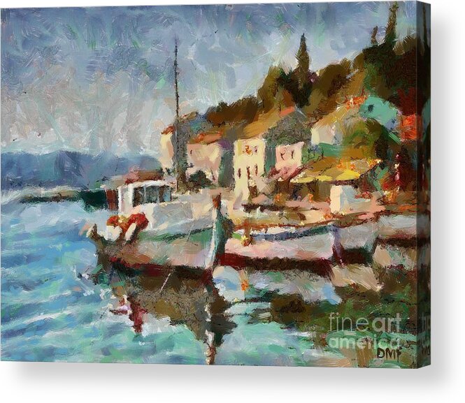 Landscapes Art Acrylic Print featuring the painting A peaceful harbour by Dragica Micki Fortuna