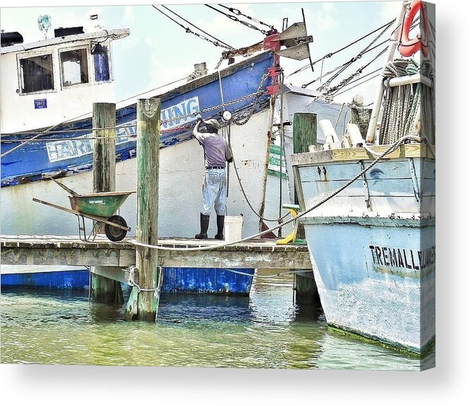 Shrimp Boat Acrylic Print featuring the photograph A Shrimper's Work Is Never Done by Patricia Greer