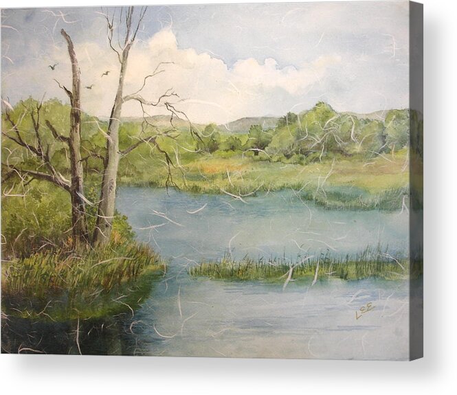 Watercolor Framed Picture Acrylic Print featuring the painting A Spring Walk by Pamela Lee