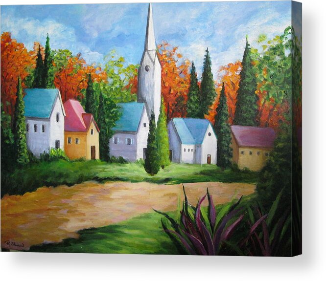 Village Acrylic Print featuring the painting A Tiny Town by Rosie Sherman