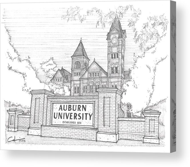 Samford Hall Acrylic Print featuring the drawing A U by Calvin Durham